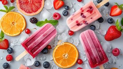 Beat the heat with these delightful fruit and berry ice pops, Ai Generated.