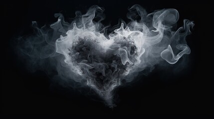 Heart-shaped smoke artfully drifts on a black background, Ai Generated