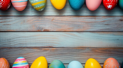 Colorful Easter Painted eggs on wooden background