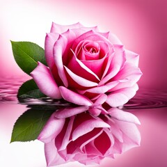 The Pink rose is reflected on a white background