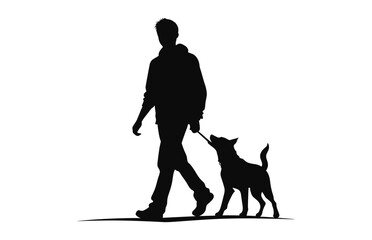 A Man Walking with Dog Silhouette vector isolated on a white background