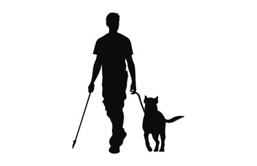 A Man Walking with Dog Silhouette vector isolated on a white background