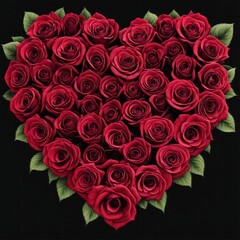 An arrangement of roses in the shape of a heart
