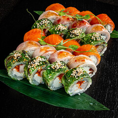 sushi set on the black background