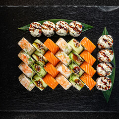 sushi set on the black background