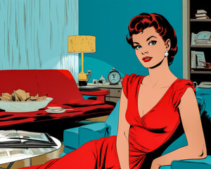 Retro inspired illustration of a 60's woman in vibrant colors