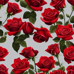 Fototapeta premium Vibrant Red Roses Bunch Against Blurred Grey Background
