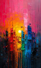Colorful abstract background painted on canvas. Oil painting on canvas.