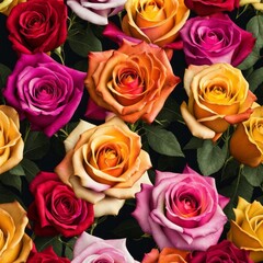 Beautiful background with colorful roses arranged as a bouquet.