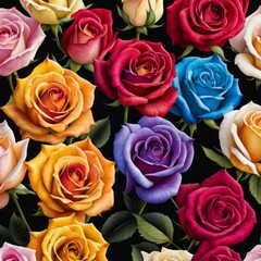 Beautiful background with colorful roses arranged as a bouquet.