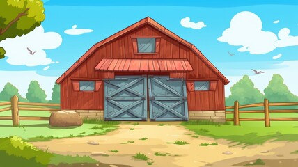 cartoon illustration A barn for farm animals,