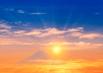 富士山と朝日 - obrazy, fototapety, plakaty