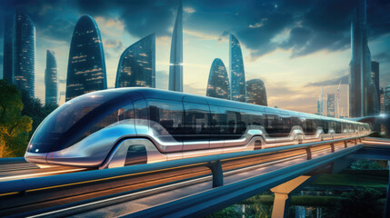 A high-speed public transportation system,  like a hyperloop or magnetic levitation train,  revolutionizing urban mobility in a smart city