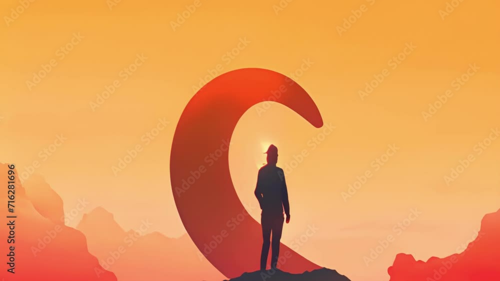 Poster a person in the shape of a question mark signifying the uncertainty of their feelings towards anothe