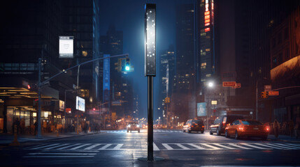 A smart streetlight with built-in sensors that adjust lighting levels based on pedestrian and vehicular traffic,  enhancing safety and energy efficiency - obrazy, fototapety, plakaty