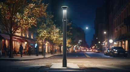 A smart streetlight with built-in sensors that adjust lighting levels based on pedestrian and vehicular traffic,  enhancing safety and energy efficiency