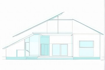 Modern house plan, architectural floor plan with sections and elevations. Minimalist linear sketch or Wireframe drawing.