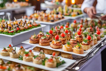 Culinary delight. A lavish buffet spread, perfect for celebrations and parties. Elevate your event with this exquisite catering food concept. Bon appétit.