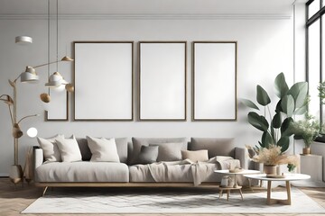 Mock up poster frame in home interior background,Modrn style living room,3d render