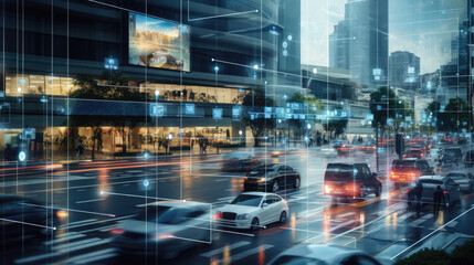 A network of sensors and cameras installed throughout a city,  enabling real-time data collection for optimizing traffic patterns and resource allocation - obrazy, fototapety, plakaty