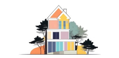 Cartoon illustration conceptual drawings Colorful minimalistic house.