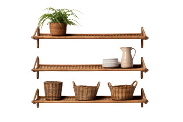 Fototapeta na wymiar Handwoven Wall Mounted Shelving Isolated On Transparent Background