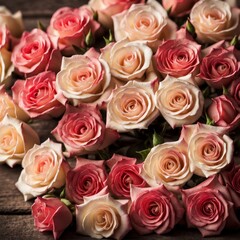 Fototapeta premium Beautiful Pink roses on wooden background