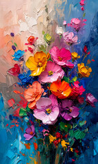 Oil painting of colorful flowers. Modern Impressionism, contemporary art.