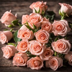 Obraz premium Beautiful Pink roses on wooden background
