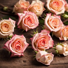 Beautiful Pink roses on wooden background