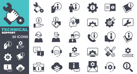 Technical Support Icons set. Solid icon collection. Vector graphic elements, Icon Symbol, Service, Customer Service Representative, IT Support, Support