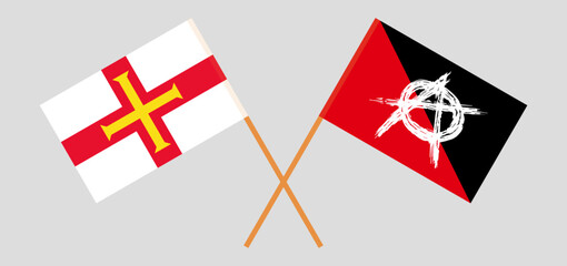 Obraz na płótnie Canvas Crossed flags of Bailiwick of Guernsey and anarchy. Official colors. Correct proportion
