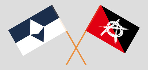 Crossed flags of Antarctica and anarchy. Official colors. Correct proportion