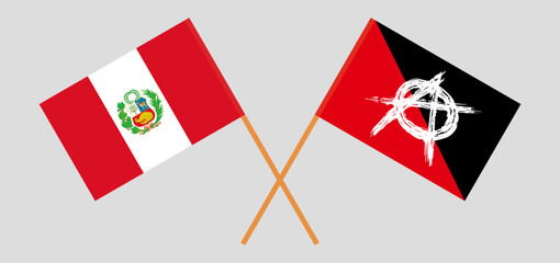 Crossed flags of Peru and anarchy. Official colors. Correct proportion