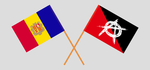 Crossed flags of Andorra and anarchy. Official colors. Correct proportion