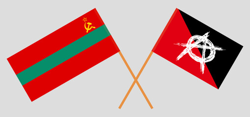 Crossed flags of Transnistria and anarchy. Official colors. Correct proportion