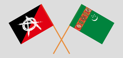 Crossed flags of Turkmenistan and anarchy. Official colors. Correct proportion