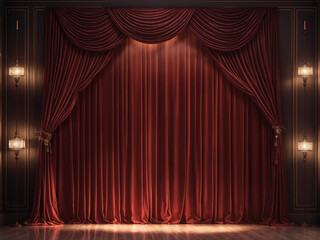 Stage with lights and curtain, copy space