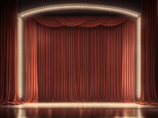 Stage with lights and curtain, copy space