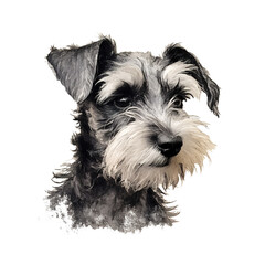 Schnauzer puppy on a clean background, isolated in a studio setting - a cute and adorable white miniature schnauzer, a purebred dog of the terrier breed. Pet. Animals. Illustration, Generative AI.