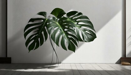 a realistic mock-up showcasing a Monstera plant casting a shadow on the wall, ideal for presentations and branding product designs
