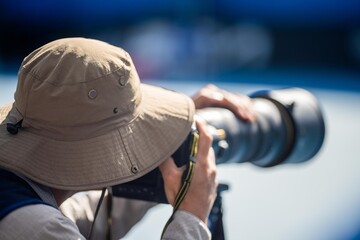 Professional photographer taking photos of tennis players at the Australian open in Melbourne...