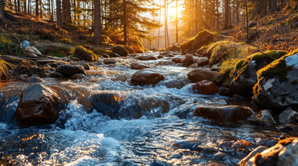 Fototapeta premium Beautiful rocky and river in the forest