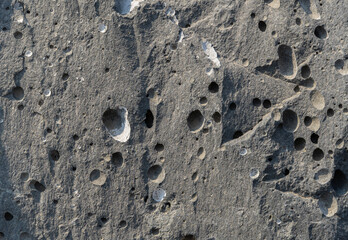 gray stone texture The stone has holes and is broken. rough hard surface gray stone background...