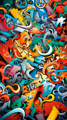 Bright abstract graffiti in cartoon style with curves and characters. Street art art. Vivid graphic design. Freedom of self-expression. Stylish typography and accents