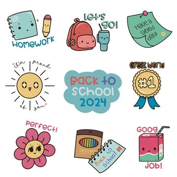 Regreso a clases 2024 Stickers y frases en ingles