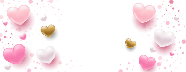 Background with heart. Delicate bright with 3D volumetric hearts. Texture for banner and postcard. Suitable for Valentine's Day and Mother's Day.