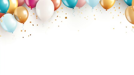 vibrant birthday balloons and confetti on white background with room for copy. Menu idea. generative AI