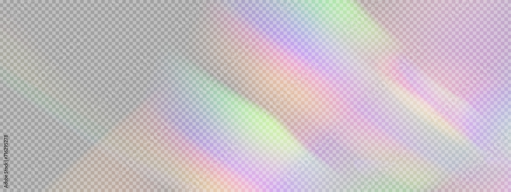 Poster rainbow light prism effect, transparent background. crystalline glare leakage reflection. abstract b