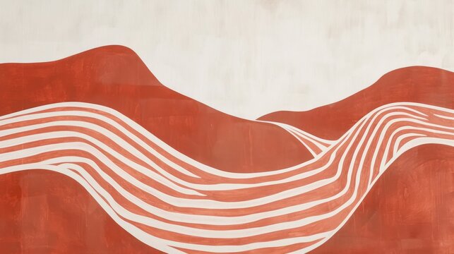 modern abstract painting with a touch of minimalist boho style for a landscape. Utilize strong geometric lines and a warm color palette, including shades of orange, beige, and terracotta